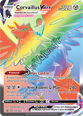 Carte Pokémon Corvaillus VMAX n°171 de la série Styles de Combat