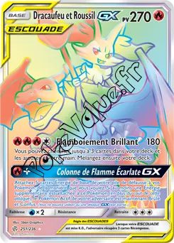 Carte Pokémon Dracaufeu et Roussil GX n°251 de la série Éclipse Cosmique